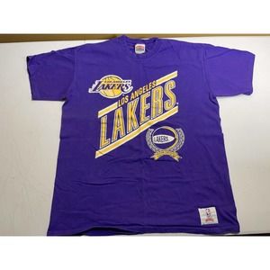 Vintage Los Angeles Lakers Single Stitch T-Shirt Size XL Made in USA Nutmeg READ